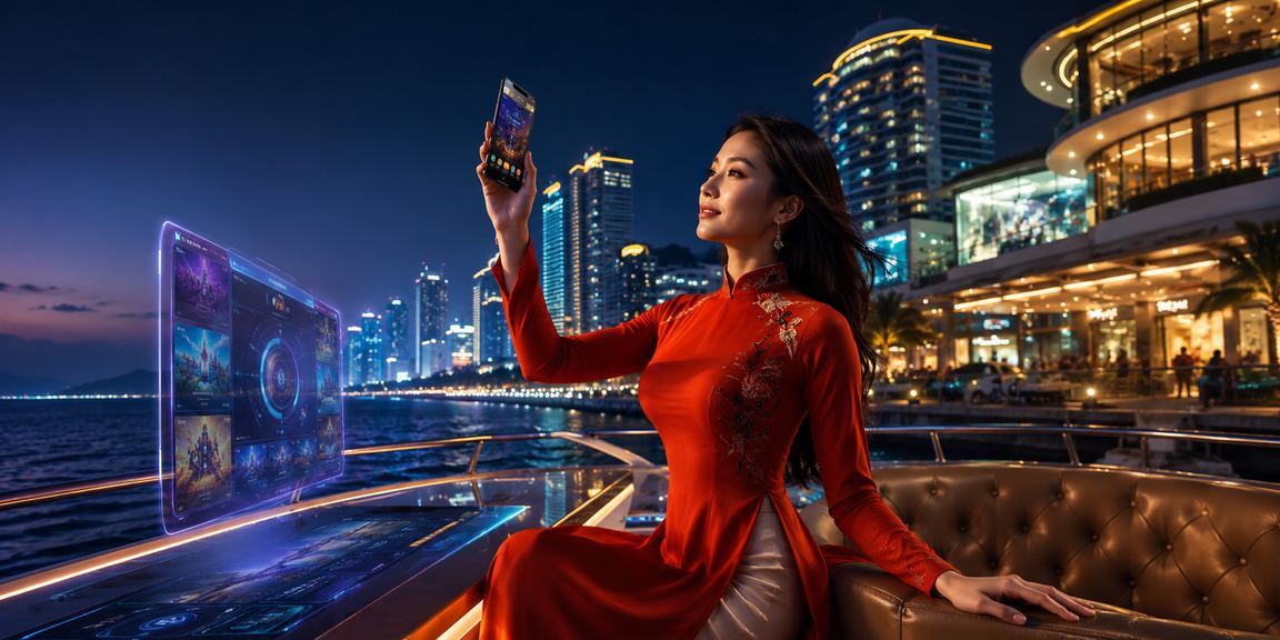 Người chơi mặc áo dài trải nghiệm esports betting tại Nha Trang